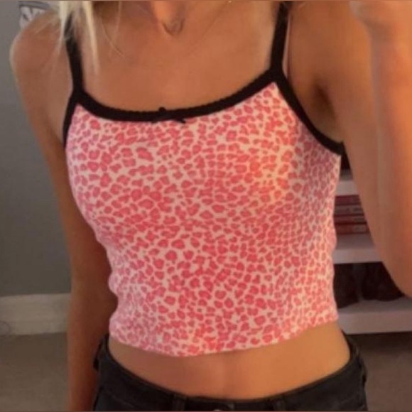 Brandy Melville Tops - Brandy Melville Women's cheetah print White and Pink Crop-top one size